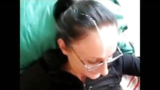 guy jerks off on gf face, glasses and clothes