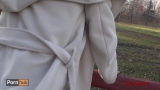 Real public sex. Beautiful fucks on a park bench and shows her perfect